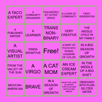 Rudy's "I AM" Game Bingo Card