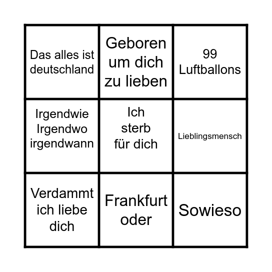 Musikbingo deutsch Bingo Card