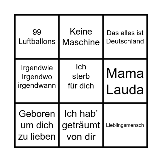 Musikbingo deutsch Bingo Card