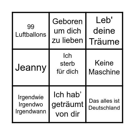 Musikbingo deutsch Bingo Card