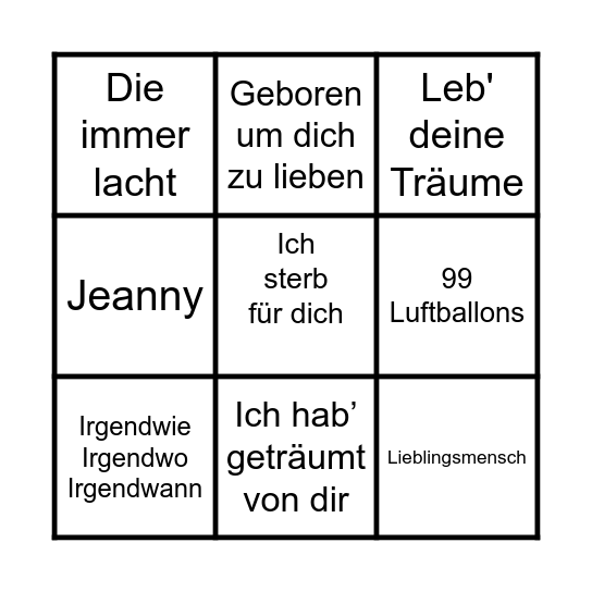 Musikbingo deutsch Bingo Card