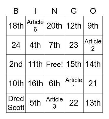 Constitution Bingo Card