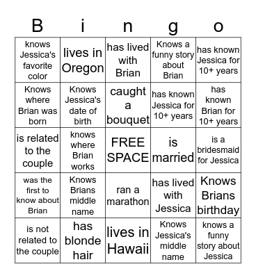 Bridal Shower Bingo Card