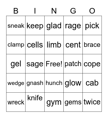 Phonics Bingo Card