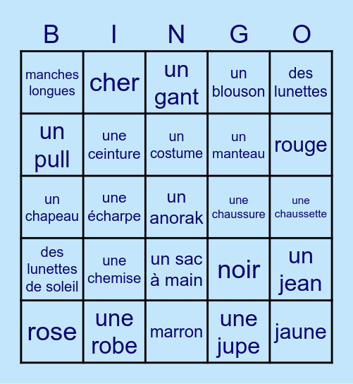 6B Très Chic (en français) Bingo Card