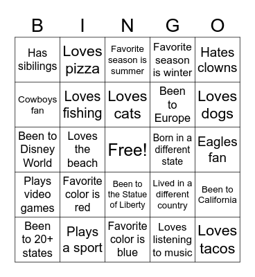 Classmate BINGO Card