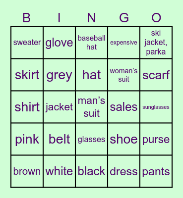 6B Très Chic (en anglais) Bingo Card