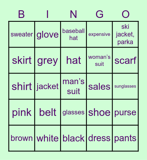 6B Très Chic (en anglais) Bingo Card