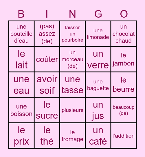 4B "J'ai faim!" (en français) Bingo Card