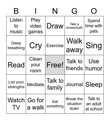 Coping Skills Bingo Card