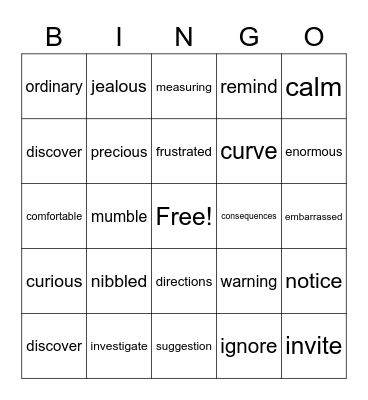 Vocabulary Bingo Card