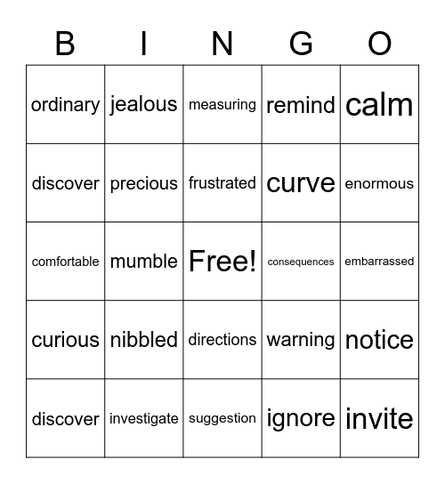 Vocabulary Bingo Card