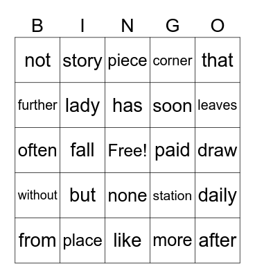 Power Words Bingo Card