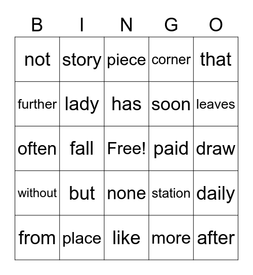 Power Words Bingo Card