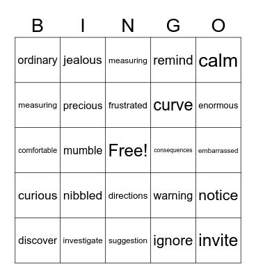 Vocabulary Bingo Card