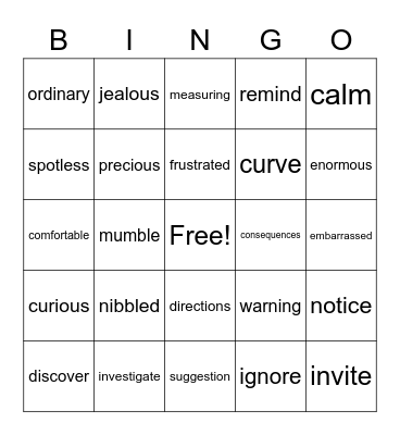 Vocabulary Bingo Card