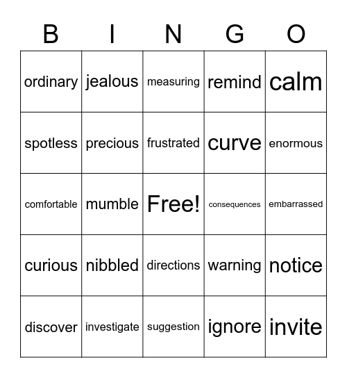 Vocabulary Bingo Card