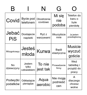 Inferno Bingo Card