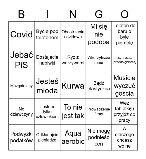 Inferno Bingo Card