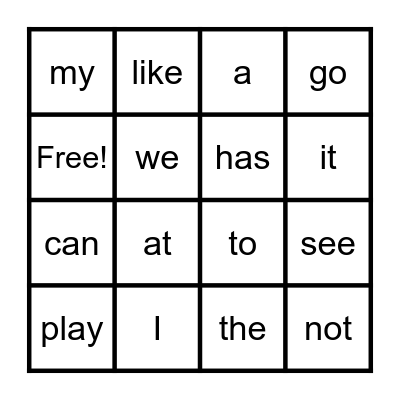 Sight Words Bingo Card