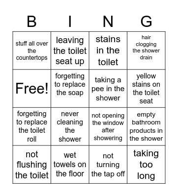 Bathroom Pet Peeves Bingo Card