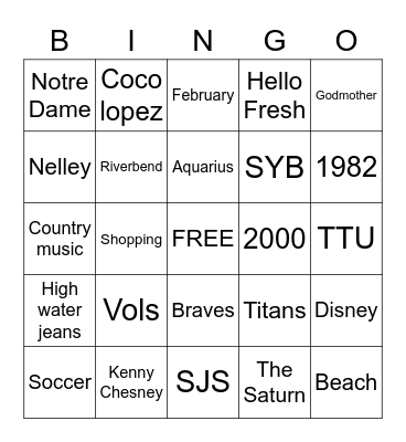 Amy's 40th Bingo Card