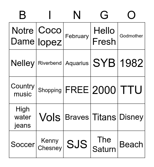 Amy's 40th Bingo Card