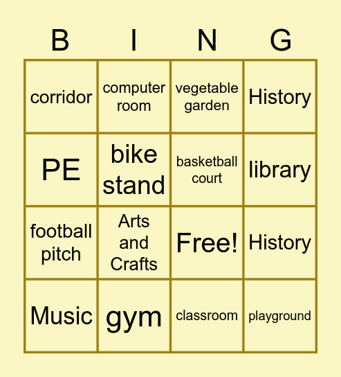 School Bingo Card