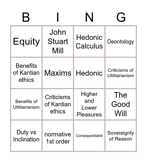 Moral Philosophy Bingo Card