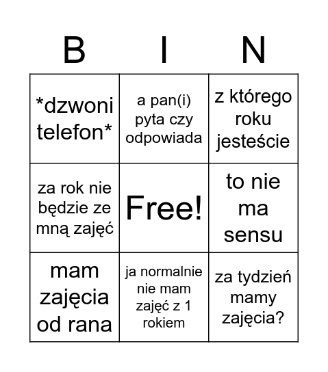 Nieorgana Bingo Card