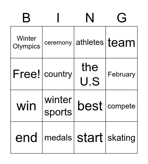 Winter Olympics Bingo Card