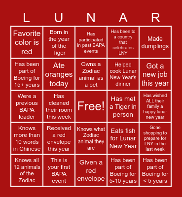 BAPA Virtual Lunar New Year Bingo! Bingo Card