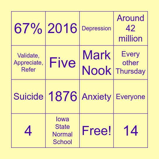 Active Minds Bingo Card