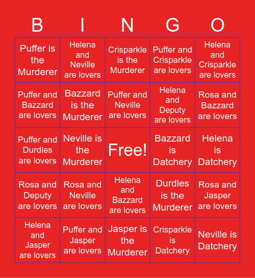 The Bingo of Edwin Drood Bingo Card