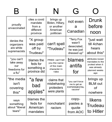 Trucker bootlicker bingo! Bingo Card