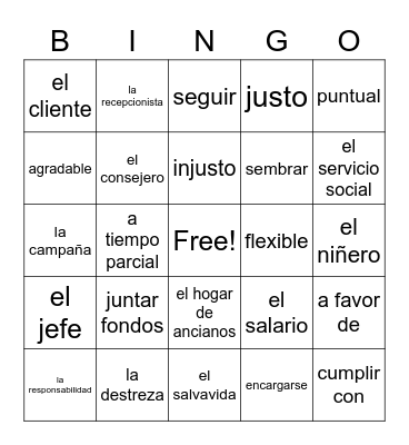 Trabajo y Comunidad Bingo Card