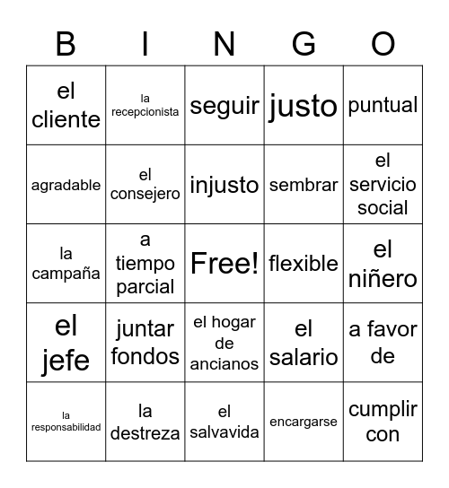 Trabajo y Comunidad Bingo Card