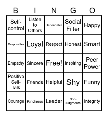 Group Troop / Peer Power Bingo Card