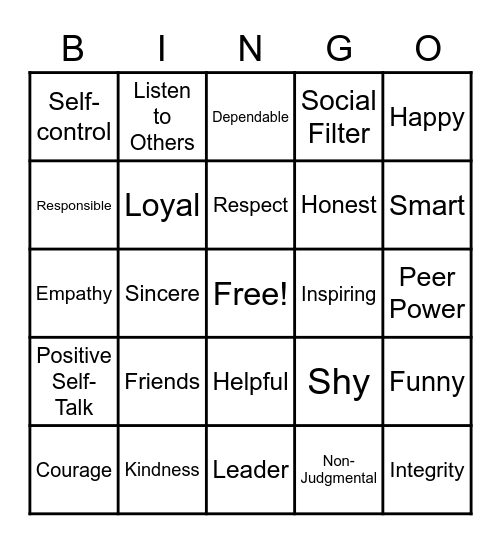 Group Troop / Peer Power Bingo Card