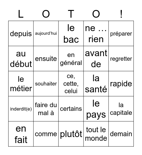 4ma vocabulaire page 142-144 Bingo Card