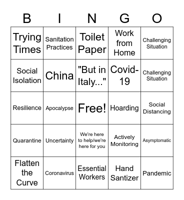 Corona Buzzword Bingo Card