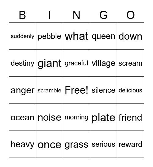 Viord List 3 & 4 Bingo Card