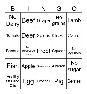 Paleo Bingo Card