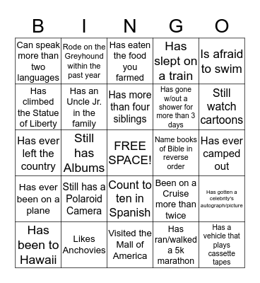 Did you Know? Bingo Card