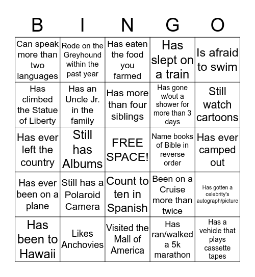 Did you Know? Bingo Card