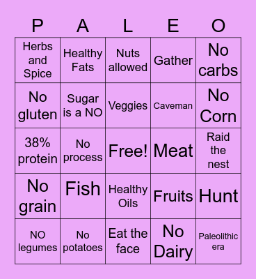 Paleo Bingo Card
