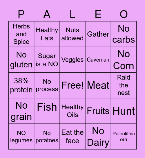 Paleo Bingo Card