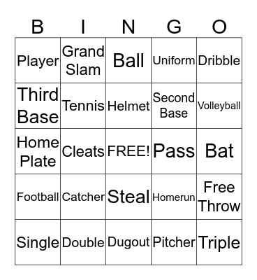 Sports Bingo Card