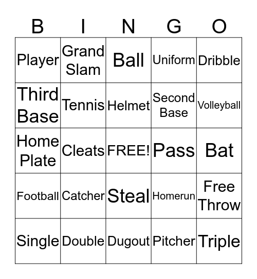 Sports Bingo Card