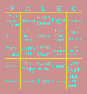 P A L E O    Diet Bingo Card